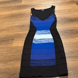 XOXO Blue and Black Colorblock Midi Dress